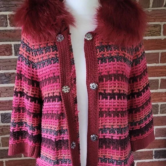 Nic+Zoe Chunky Snap Cardigan Faux Fur Collar Size Large - Picture 6 of 9